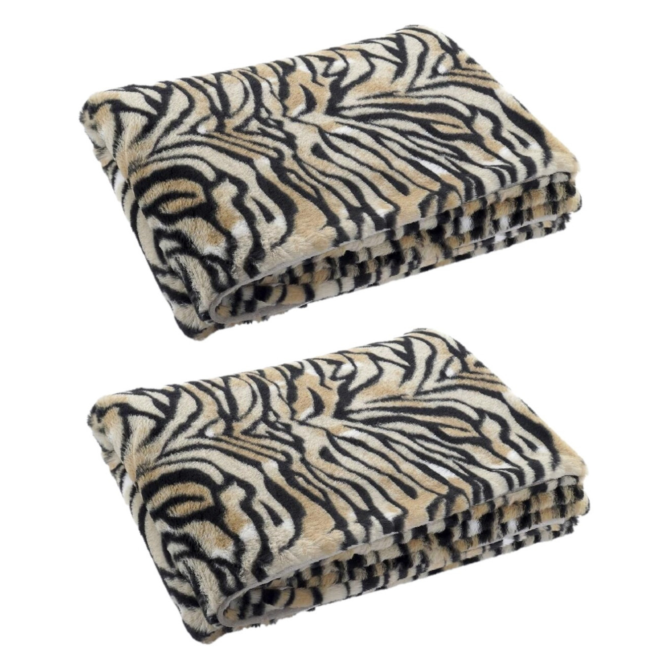 passage elke keer modus 2x stuks fleece dekens tijger dierenprint 150 x 200 cm - Primodo warenhuis