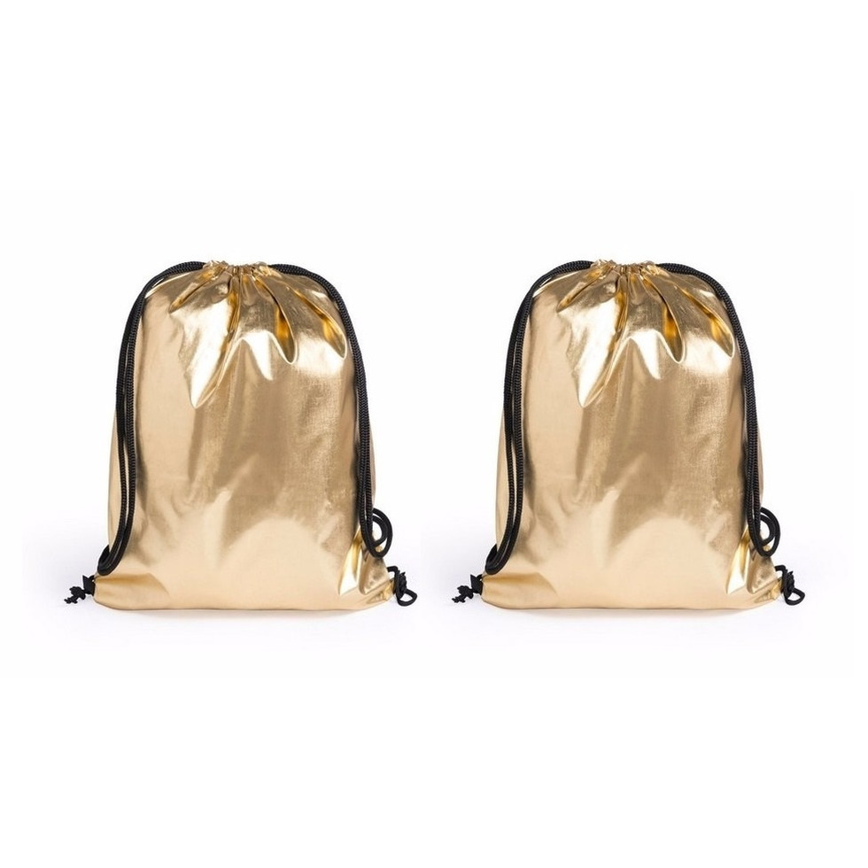dubbellaag Verdienen schroot 2x stuks goud metallic gymtassen met rijgkoord 34 x 42 cm - Primodo  warenhuis