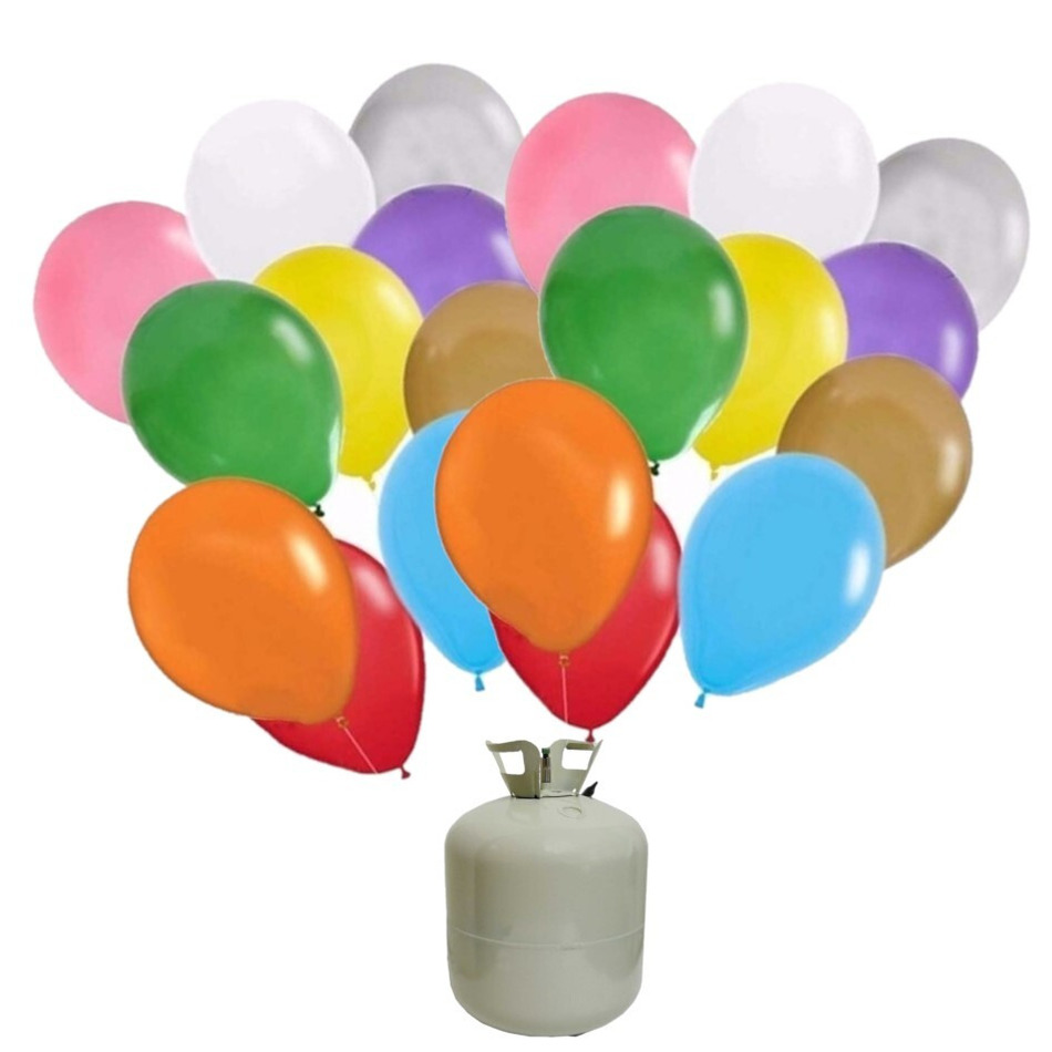 50x Gekleurde helium ballonnen 27 cm + helium tank/cilinder