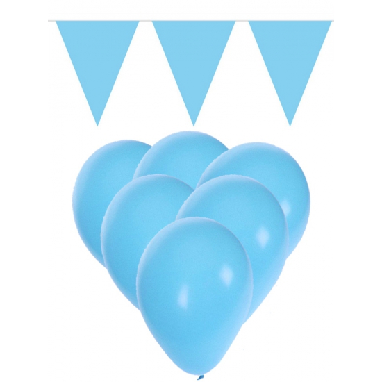 Babyblauw feest pakket ballonnen en vlaggenlijn