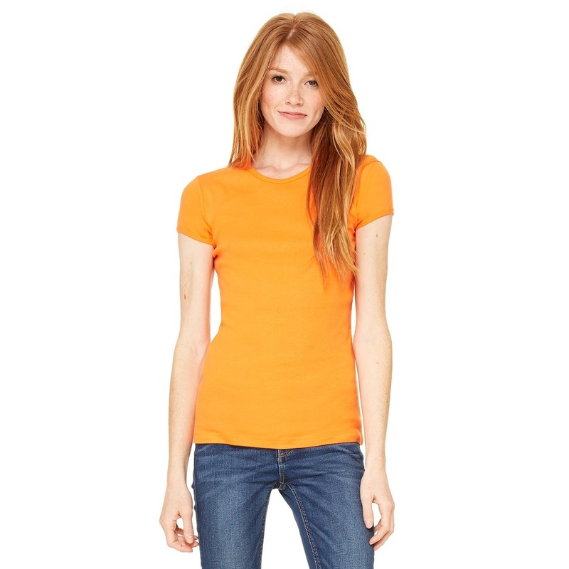 Basic t-shirt oranje met ronde hals voor dames kopen