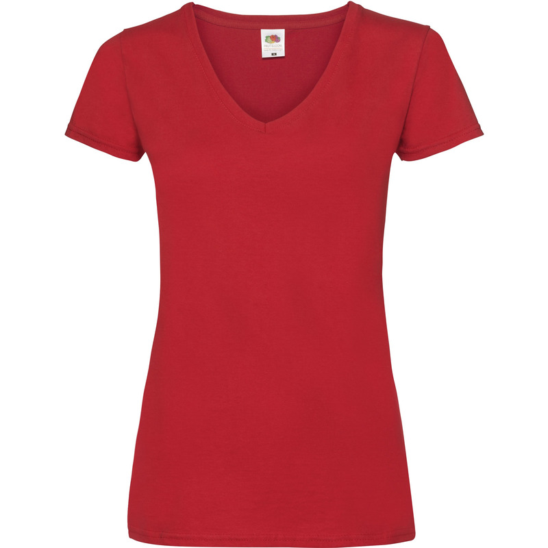 Basic V-hals katoenen t-shirt rood voor dames kopen