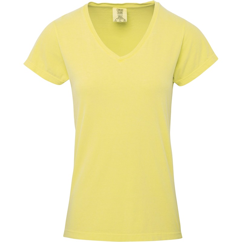 Basic V-hals t-shirt comfort colors geel voor dames kopen