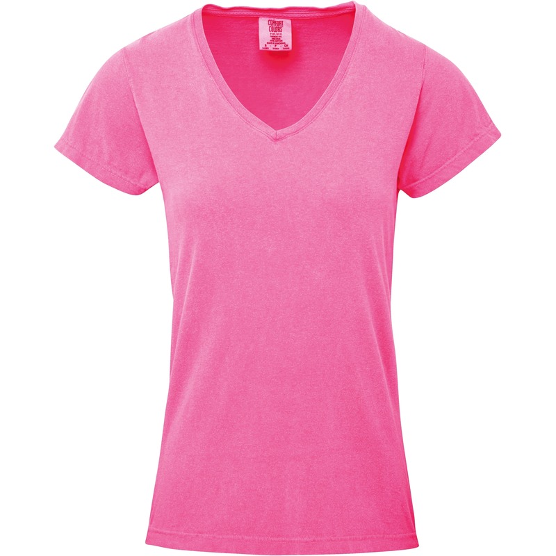 Basic V-hals t-shirt comfort colors neon roze voor dames kopen