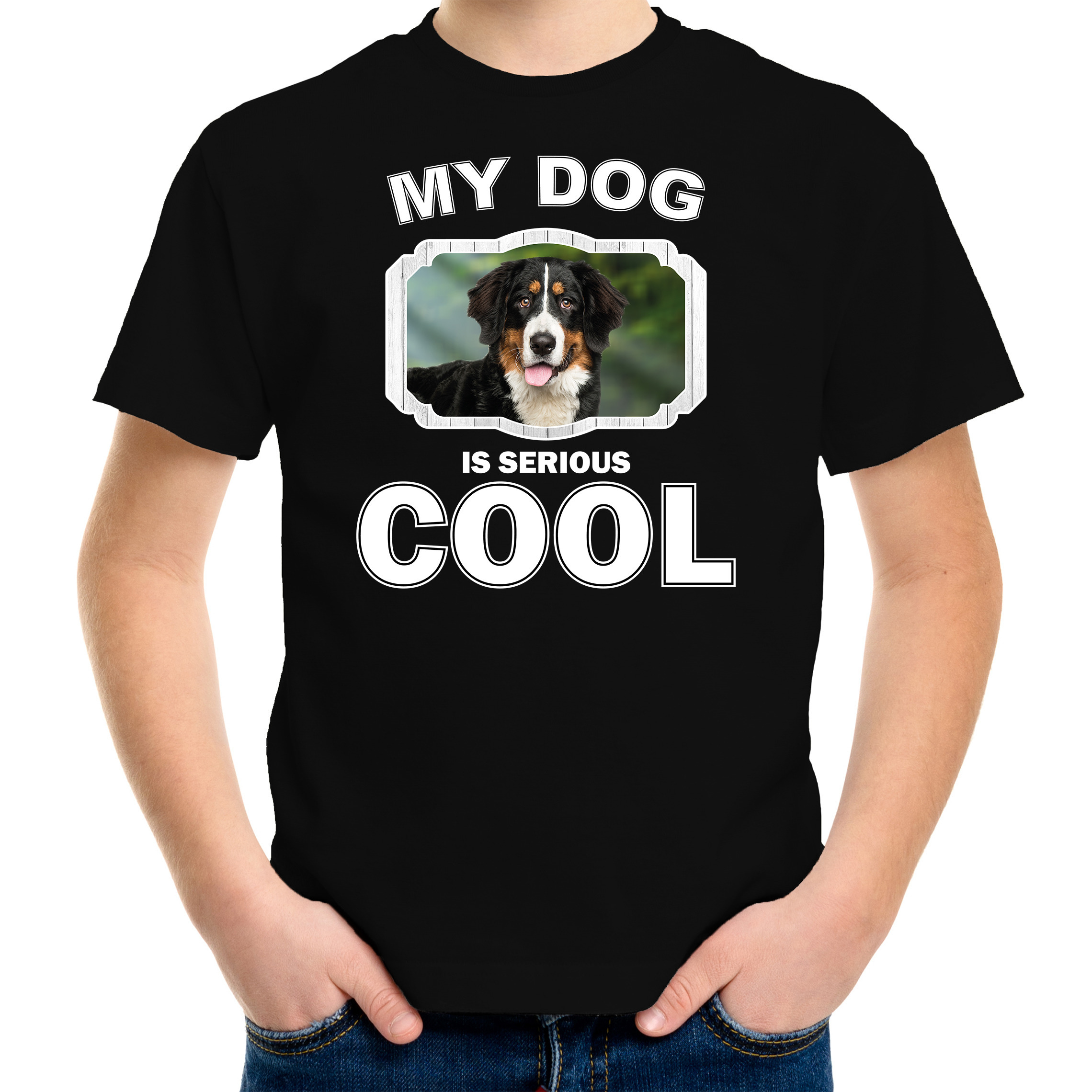 Berner sennen honden t-shirt my dog is serious cool zwart voor 
