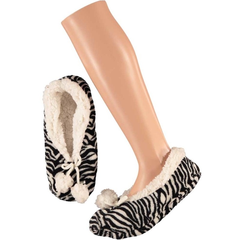 Dames ballerina pantoffels/sloffen zebra zwart/wit maat 40-42