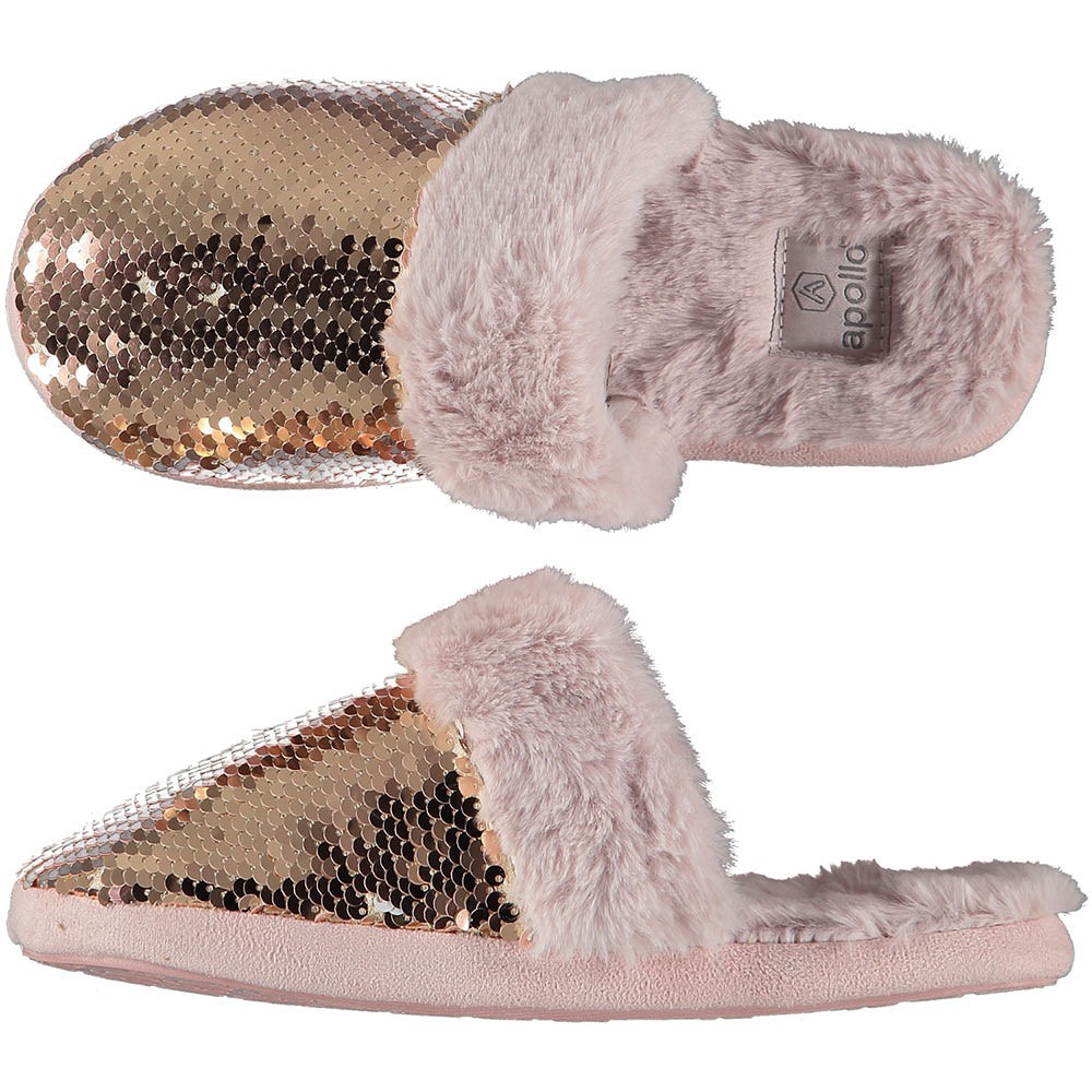 Dames instap slippers/pantoffels met pailletten roze maat 37-38