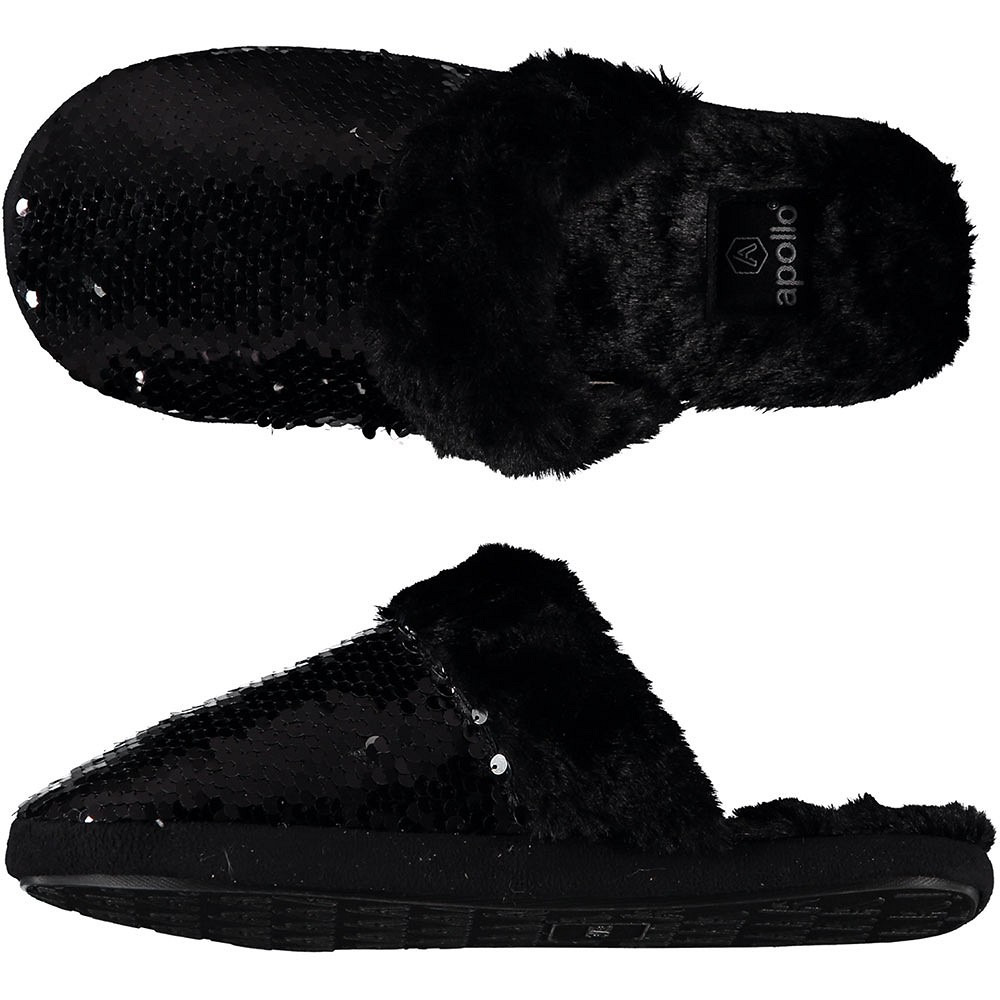 Dames instap slippers/pantoffels met pailletten zwart maat 39-40
