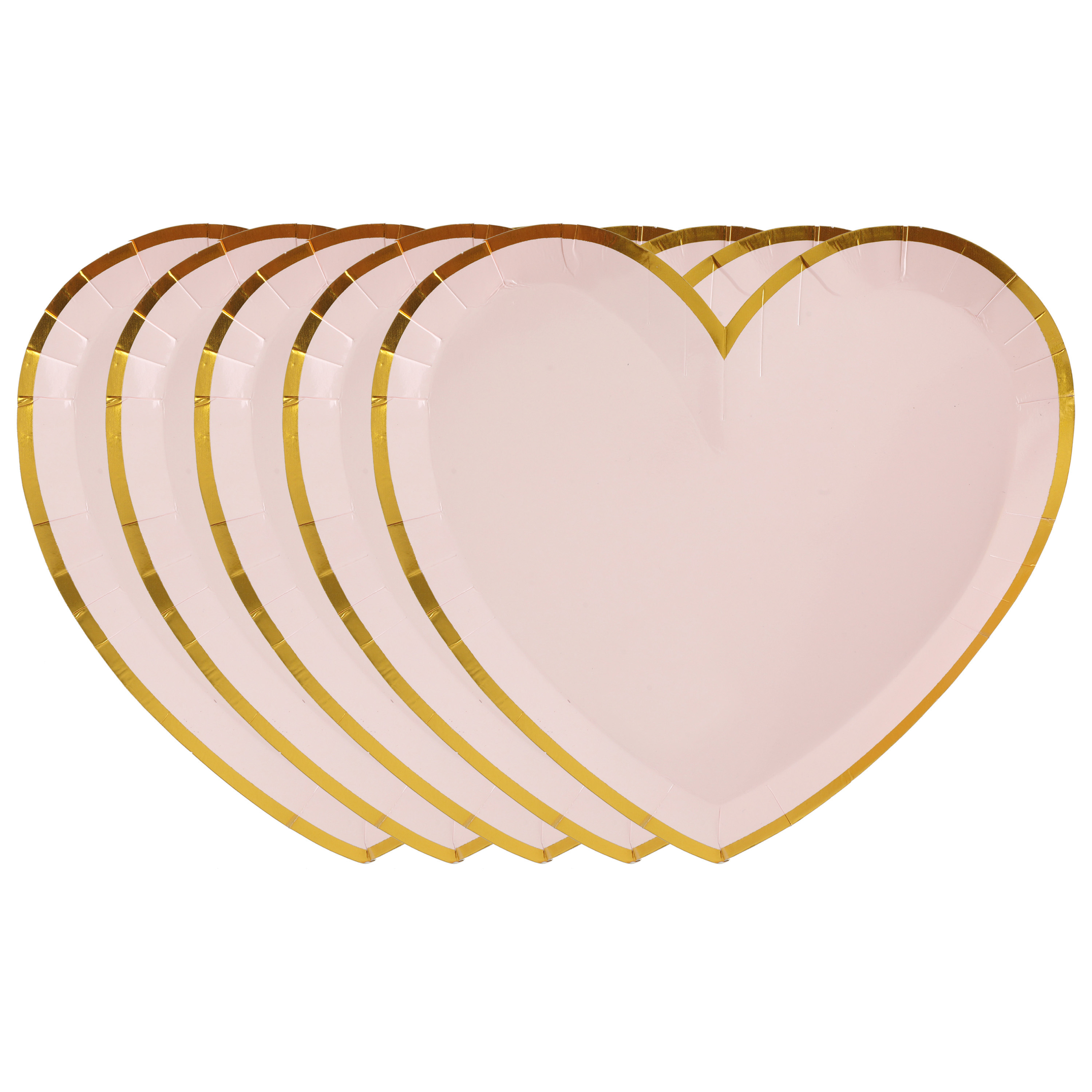 Feest wegwerpbordjes - hartje - 50x stuks - 23 cm - roze/goud