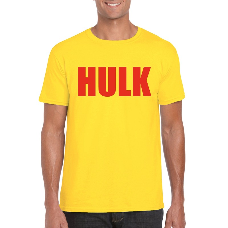 Gele Hulk t-shirt met rode letters voor heren