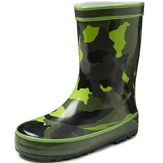 Groene kinder regenlaarzen met camouflage print