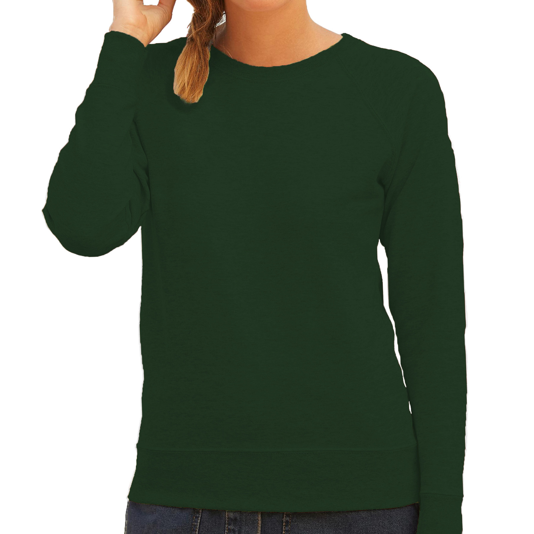 Is aan het huilen barsten Belastingen Groene sweater / sweatshirt trui met raglan mouwen en ronde hals voor dames  - Primodo warenhuis