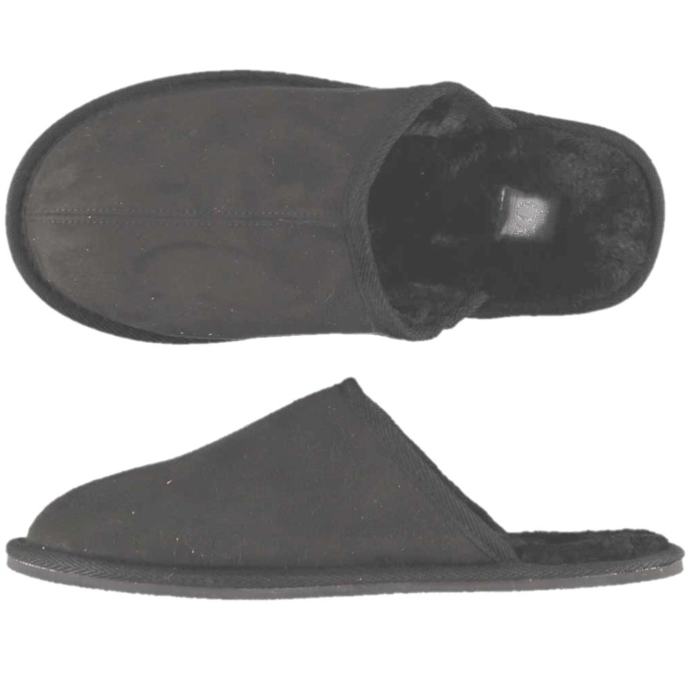 Heren instap slippers/pantoffels met nepbont antraciet maat 45-46