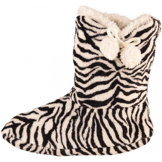 Hoge dames slof sokken met zebra print zwart/wit