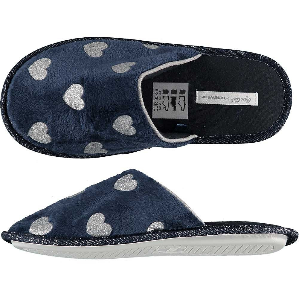 Meisjes instap slippers/pantoffels blauw met zilveren hartjes maat 31-32