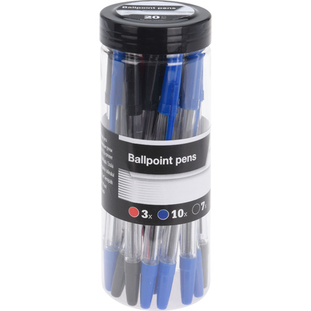20x stuks balpennen rood/zwart/blauw 14 cm