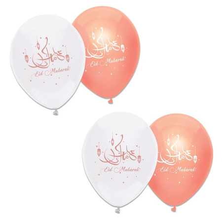 24x pieces Ramadan Mubarak theme balloons white/pink 30 cm