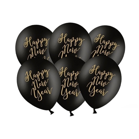 24x Zwarte Happy New Year ballonnen oud en nieuw/nieuwjaar