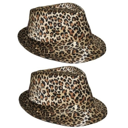2x Trilby hoedje met luipaard print