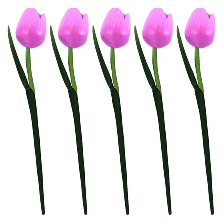 5x Roze houten tulpen 35 cm kunstbloemen  - Action products