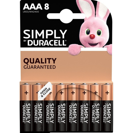 8x Duracell AAA Simply batteries alkaline LR03 MN2400 1.5V