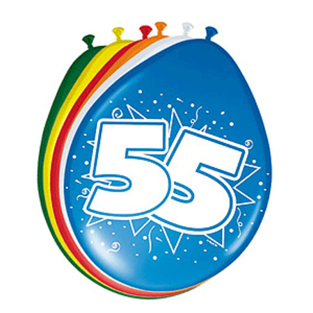 Ballonnen 55 jaar van 30 cm 16 stuks + gratis sticker
