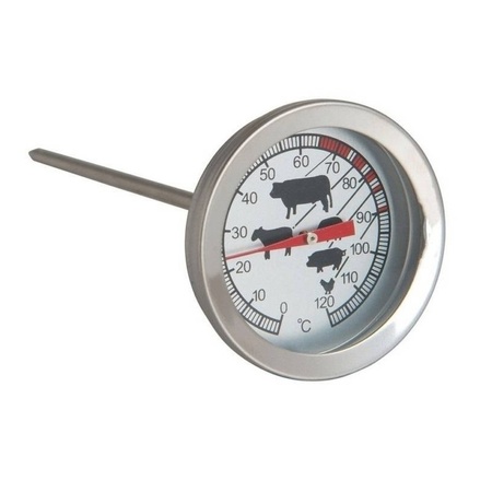 Kiprooster/kippengrill voor de barbecue/BBQ/oven RVS 20 cm met vleesthermometer / braadthermometer