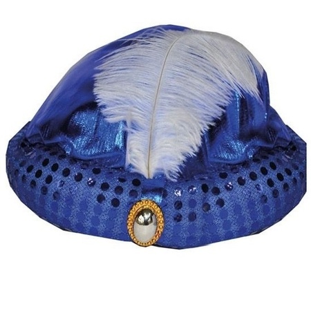 Blue sultan hat with sequins and feather