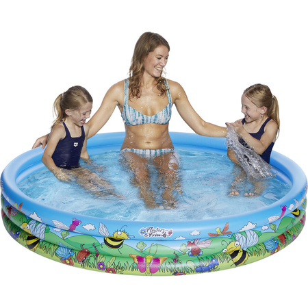 Blauw/bloemen opblaasbaar zwembad x 30 cm - Familiezwembad - Rond zwembadje - Pierenbadje - voor kinderen - Action -