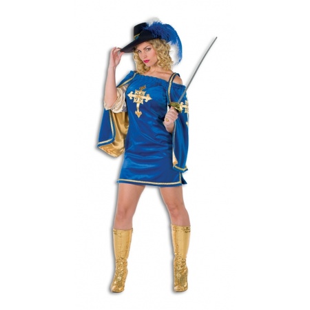 Carnavalskostuum Blauw musketiers jurkje voor dames
