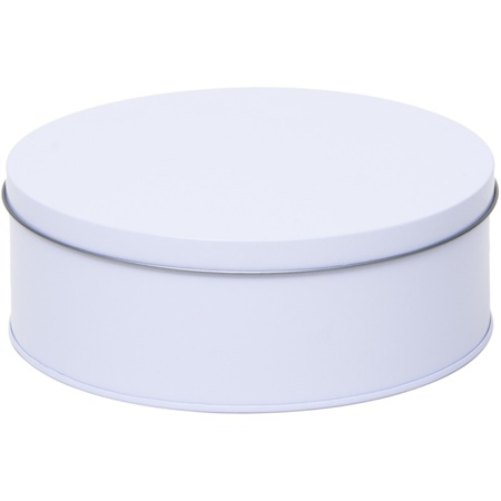 Gift white round storage tin 6 years 18 cm