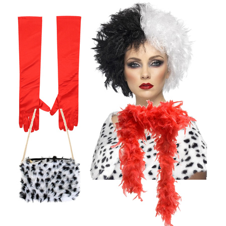 Cruel lady accessoire set - 4 pieces - Dalmatian villain - wig and accessoires