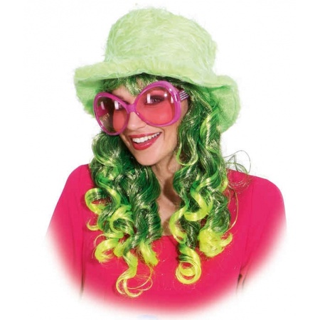 Bright green wig with curls and fringe