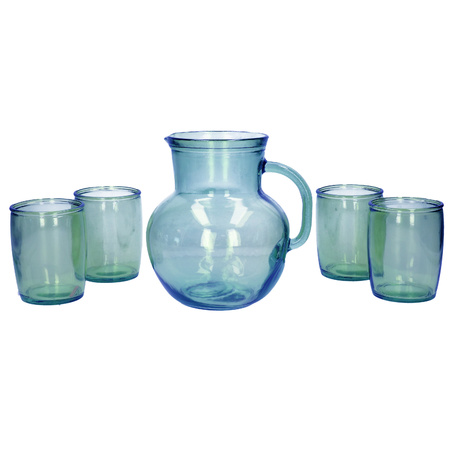 Buitenshuis Archeologisch broeden Glazen drink set blauw met schenkkan en 4 glazen - Primodo warenhuis