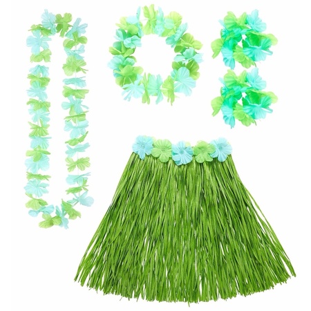 Toppers - Hawaii dames verkleed setje rokje en bloemenslingers groen