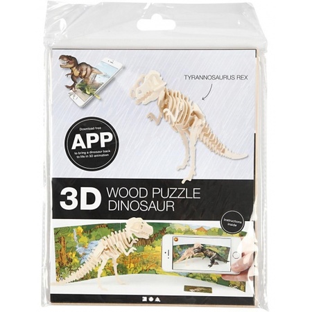 Houten 3D puzzel dinosaurier T-rex met app