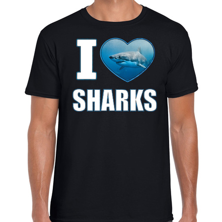 I love sharks t-shirt met dieren foto van een haai zwart voor heren
