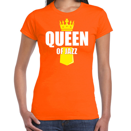 Koningsdag t-shirt Queen of jazz met kroontje oranje voor dames