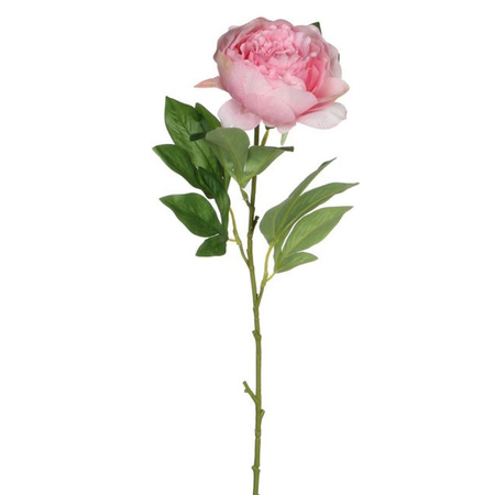 Kunstbloem pioenroos - roze - 76 cm - polyester - decoratie bloemen