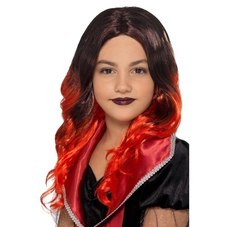 Wig black/red long curly for girls