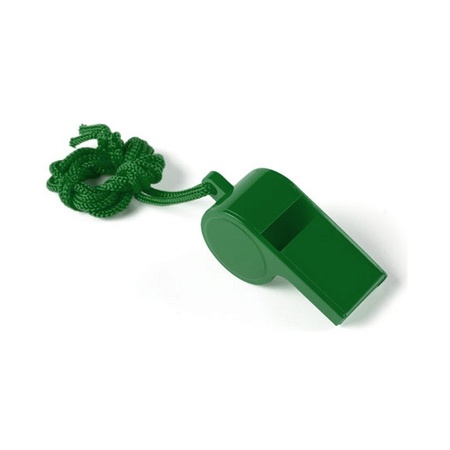 Multipack of 10x green whistles on cord