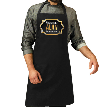 Naam cadeau master chef schort Alan zwart - keukenschort cadeau 