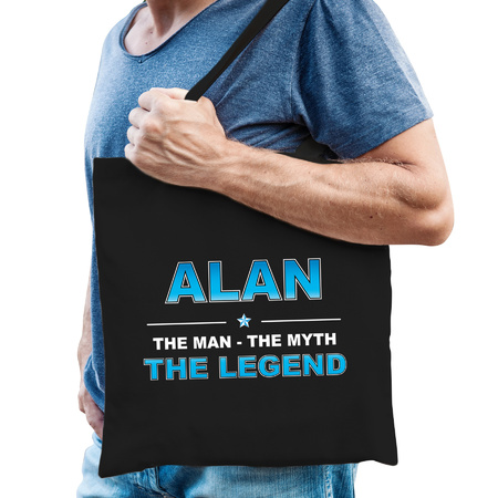 Naam cadeau tas Alan - the legend zwart voor heren