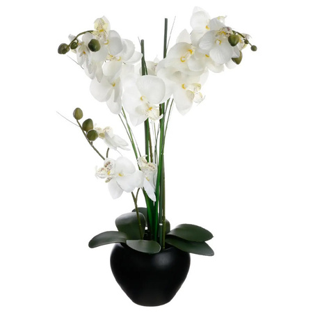 Orchid flowers artificial plant in black pot - white flowers - H53 cm