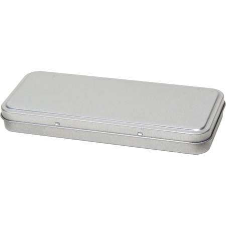 Writing utensils tin/storage box - 8 x 18 cm - silver