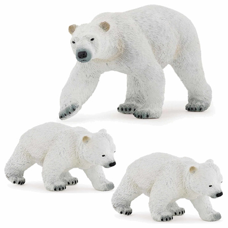 Plastic speelgoed figuren setje ijsbeer en 2x baby/kind 14 en 8 cm