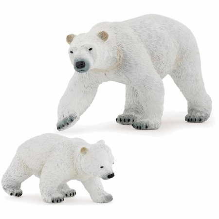 Plastic toy figures polar bear with baby 14 and 8 cm