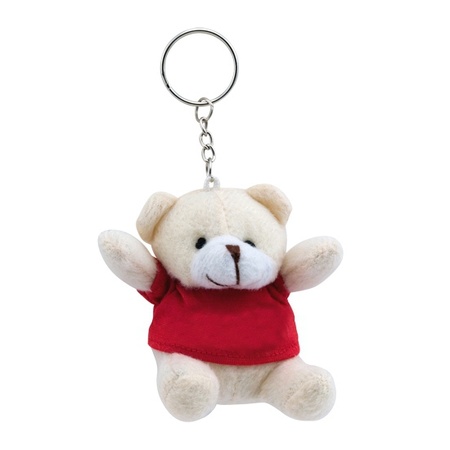 Pluche teddybeer knuffel sleutelhanger rood 8 cm