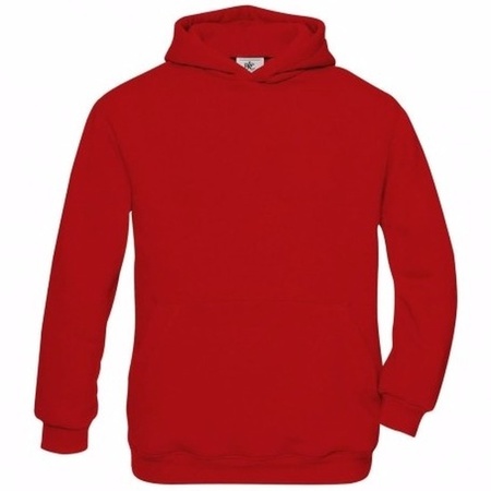 Red cotton blend sweater with hood for boys