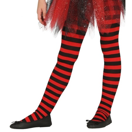 Red/black striped tights 15 denier for girls